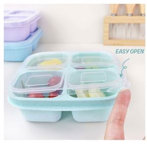 Finorder Lot de 6 Boîtes à Bento Classiques Micro-ondables en Fibre de Paille de Blé à 4 Compartiments, Réutilisables, avec Couvercle Rabattable Anti-Poussière - Product Image 4