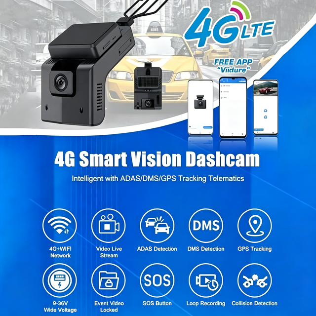 ADAS DMS Dual Dashcam AI Dashboard DVR Camera 1080P HD with 4G GPS Driver Monitoring Collision Warning for Truck Taxi Logistics