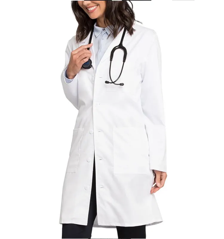 คุณภาพสูงแพทย์ Lab Coat สีขาวขายส่งโรงพยาบาลเสื้อทางการแพทย์แจ็คเก็ตสีขาวแพทย์ White Coat Lab