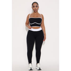 Set da donna 2 pezzi da allenamento a coste senza maniche <span class=keywords><strong>con</strong></span> pantaloni elastici a vita alta completo sportivo due pezzi <span class=keywords><strong>tuta</strong></span> da Yoga da palestra - Product Image 3