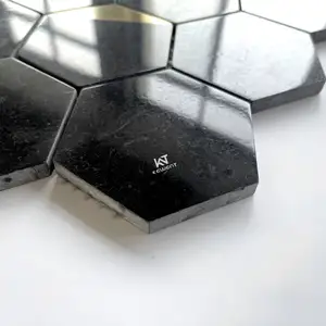 Custom Black And Gold Brass Hexagon Wall Marble Mosaic Tiles For Bathrooms