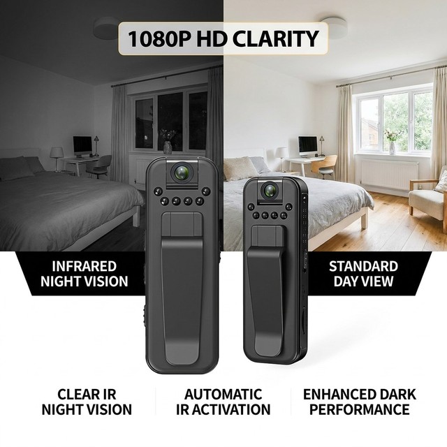 1080P WiFi Pocket Camera with MicroSD AI 128GB Rechargeable Battery 90 Rotating for Meetings