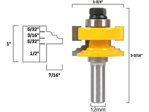 12mm 1/2 "pouce tige 1-3/4" largeur réversible Rail et Stile assemble mèches de routeur <span class=keywords><strong>fraise</strong></span> à bois - Product Image 2