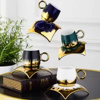 Luxury Ceramic Cups Set, Square Saucer Gift Box