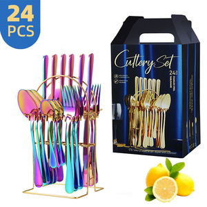 24-Piece Eco-Friendly Stainless Steel Western Food Tableware Set Dishwasher <b>Safe</b> <b>Knife</b> Fork Spoon Cutlery Holder Hotel Party - Product Image 4