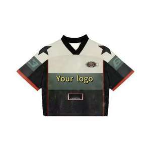 T-shirt court col en V imprimé numérique style hip-hop urbain américain, personnalisé, vintage, style sportif léger pour le football, le rugby et le hockey - Product Image 2