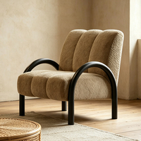 Fauteuil d'appoint moderne Wabi Sabi à accoudoirs incurvés, fauteuil simple rembourré en chenille avec structure en acier carbone pour salon et chambre à coucher