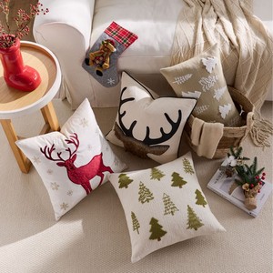 Housse de <span class=keywords><strong>coussin</strong></span> décorative de Noël en velours brodé tête de cerf, <span class=keywords><strong>coussin</strong></span> d'appoint luxueux touffeté <span class=keywords><strong>pour</strong></span> canapé, salon, maison - Product Image 2