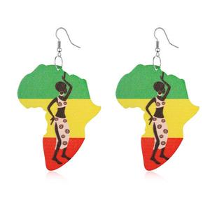 2025 Hotsale fantaisie coloré à la main carte africaine boucles d'oreilles léopard imprimé <span class=keywords><strong>Rasta</strong></span> en bois afrique boucles d'oreilles pour les femmes - Product Image 2