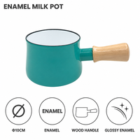 Senny 10cm Teal Green Enamel Milk Pot Single Handle Wood Grip Butter Warmer Saucepan Wholesale Factory