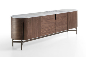 Buffet en Noyer Massif Courbé avec Plateau en Pierre Frittée, 4 Portes, Luxe Moderne, Meuble de Rangement Multifonctionnel pour Salle à Manger, Salon, Villa - Product Image 2
