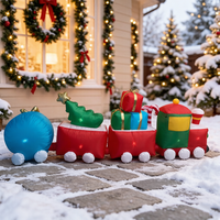 Tren Inflable Navideño de 3.6m (12 pies) con Santa Claus, Cajas de Regalo, Árbol, Bolas de Nieve, Ruedas y Luces LED para Decoración de Jardín Exterior