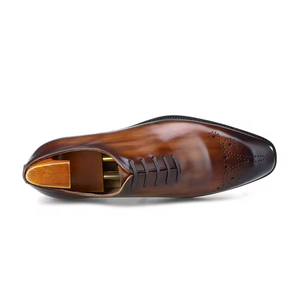 Chaussures Oxford pour hommes en cuir véritable, style britannique haut de gamme, formelles, à lacets, bout fermé, fabriquées à la main, chaussures de marié, Evergreen - Product Image 6