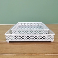 Plateaux de service miroir en métal blanc de luxe personnalisés et réutilisables pour salon, lot de 2