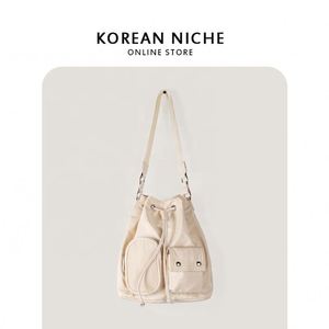 New Nylon Shoulder <b>Bag</b> External Pocket Cool Girls Nylon Tote Drawstring Design Bucket <b>Bags</b> for Women - Product Image 2