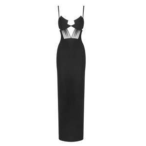 Nuovo <span class=keywords><strong>vestito</strong></span> <span class=keywords><strong>nero</strong></span> a <span class=keywords><strong>maglia</strong></span> a fascia per le donne, cinghie incrociate, pendolarismo dimagrante, appuntamenti, banchetti, abiti lunghi aderenti - Product Image 2