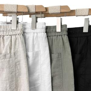 Pantalons décontractés pour hommes <span class=keywords><strong>en</strong></span> <span class=keywords><strong>lin</strong></span> OEM été mince, ample, droit, drapé, jambe large, taille moyenne, devant plat, vente <span class=keywords><strong>en</strong></span> gros - Product Image 5