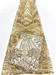 Tissu en dentelle verte perlée en gros avec sequins, tissu en dentelle fleurie avec perles et nacre pour robes de <span class=keywords><strong>mariée</strong></span> et de soirée - Product Image 4