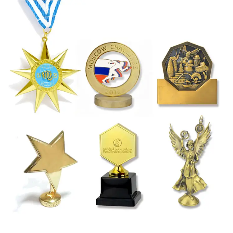 Trofeo che effettuano cessioni personalizzato oro e argento in ottone 3d stella di metallo medaglie trofeo parti
