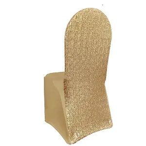 Fodera per sedia lucida con paillettes elastiche in poliestere con fodera in Spandex per matrimonio in oro