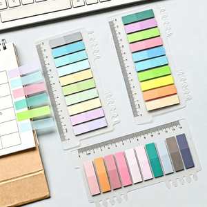 Lot de marque-pages autocollants multi-couleurs en PET avec règle graduée, blocs-notes pour le bureau, l'étude et la rentrée scolaire, idéal pour les affaires - Product Image 3