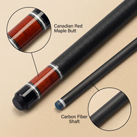 Queue de billard CUE TANK 58 pouces, 1/2, en fibre de carbone, avec joint fileté en acier inoxydable, incrustation en bois rouge, enveloppe en cuir, pour la vente en gros aux clubs