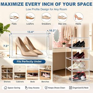 Clear Magnet <b>Plastic</b> Shoe Boxes Drop Front Shoe Storage <b>Box</b> Custom Transparent <b>Display</b> Stackable Case Single Tier - Product Image 4
