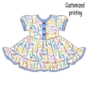 Ruidian Tùy Chỉnh In Vòng Cổ Váy Cô Gái Nút Top Xù Lớn Váy Váy Váy Lụa Sữa Váy - Product Image 4