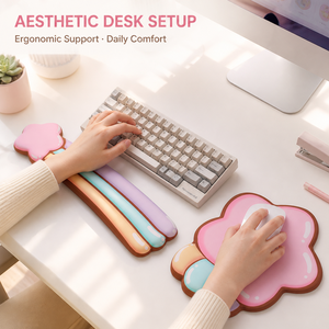 ชุดแผ่นรองข้อมือคีย์บอร์ดและเมาส์แบบ Ergonomic พร้อมฐาน PU กันลื่น สำหรับคอมพิวเตอร์สำนักงาน ออกแบบและโลโก้ตามสั่ง - Product Image 2