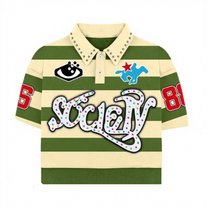 Camisetas Polo Personalizadas para Hombre, 100% Algodón, Manga Corta, Diseño de Paneles a Rayas, Parche de Diamantes de Imitación - Product Image 3