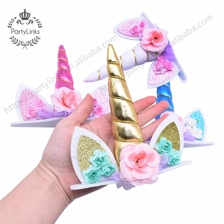 Hiasan atas kue tanduk Unicorn, hiasan atas kue ulang tahun tema Unicorn untuk pesta pernikahan, perlengkapan Pancuran bayi anak-anak