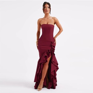 2026 <b>Summer</b> New Elegant <b>Strapless</b> <b>Dress</b> Backless Bodycon High Split Evening Gown Women Wholesale - Product Image 1
