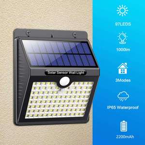 Lampes solaires d'<span class=keywords><strong>extérieur</strong></span> étanches IP65, 97 LED, <span class=keywords><strong>lumière</strong></span> du jour 6000K, angle de faisceau 120°, contrôlées par capteur de <span class=keywords><strong>lumière</strong></span>, alimentées par batterie, pour jardin - Product Image 1