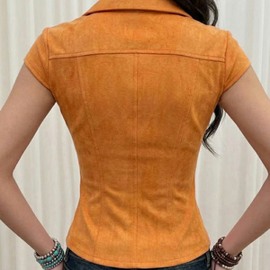 Blusa de Manga Corta Estilo Vintage para Mujer, Nueva Llegada de Verano, Cuello Solapa Simple, Bolsillos, Camisa Informal para Oficina y Trabajo - Product Image 6
