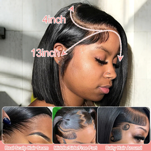 Parrucca 13x4 Glueless Lace Front in Capelli Umani Vergini Brasiliani Lisci HD Trasparente per Parrucche Bob Corte da Donna 180% - Product Image 2