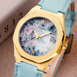 Foksy Fabricant Fleur élégante Bracelet en cuir en acier inoxydable étanche <span class=keywords><strong>Montre</strong></span> <span class=keywords><strong>à</strong></span> quartz de luxe pour femmes <span class=keywords><strong>à</strong></span> prix réduit - Product Image 3