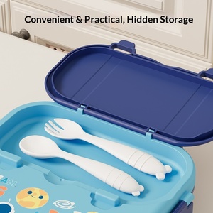 Children's Cartoon Microwave Safe <strong>Plastic</strong> <strong>Lunch</strong> <strong>Box</strong> Fork Spoon Compartment Design Fresh-Keeping 1-2L Capacity Single Tier - Product Image 2