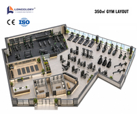 Ensemble d'équipements de gym commercial certifié CE ISO de 350 m² : Tapis de course, Presse pectorale, Lat Pulldown, Presse à jambes