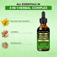 Extrait Herbal Végétalien 3-en-1 de Feuille de Molène, Astragale et Racine de Réglisse pour la Détoxification et le Nettoyage Pulmonaire – Gouttes Liquides Marque Blanche
