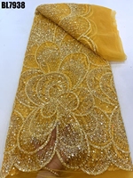 Tissu brodé de luxe haut de gamme de Dubaï, dentelle française faite à la main avec perles et paillettes, parfait pour les robes de mariage et de soirée