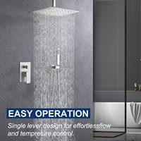 Système de douche moderne en laiton brossé pour villa, avec pommeau de pluie supérieur, jets doux et douchette à main, fixation murale, garantie 5 ans, pour appartement