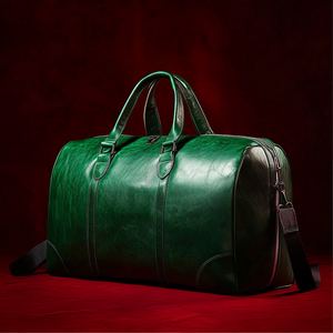 제조사 사용자 정의 빈티지 그린 정품 진짜 풀 그레인 암소 가죽 더플 여행 주말 남성용 밤새 더플 백 - Product Image 3