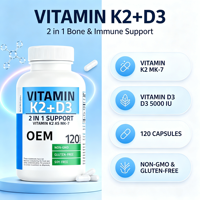 Vente directe de capsules de vitamine D3 K2 végétariennes à haute puissance, favorisant la santé des os et le système immunitaire, service OEM/ODM