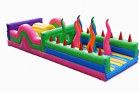Pista de Obstáculos Inflable Comercial de Colores Arcoíris, PVC Resistente, para Niños, Carrera de Desafío, Alquiler para Fiestas, Carnavales y Eventos al Aire Libre