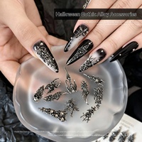 Paso Sico Halloween Alloy Skull Nail Art Charms Dark Gothic-style Metal Wing Spider Nail Accessories Rhinestones Shiny