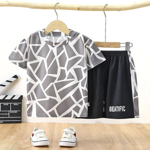 Ensemble T-shirt et short décontracté d'été pour garçons Muchu, 2 pièces, en tissu polyester peigné imprimé, tailles 1-10 ans - Product Image 4