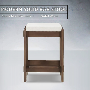 Mid-Century Modern Solid <b>Wood</b> Bar <b>Stool</b> with Upholstered Fabric Seat - Nordic Style Walnut Finish Backless Counter <b>Stool</b> - Product Image 2