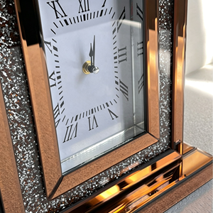 Horloge de table moderne de luxe en cristal, silencieuse, couleur or rose, avec verre diamanté - Product Image 4