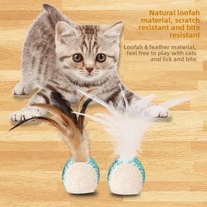 Juguete de red de lufa natural para gatos, pelota con plumas resistente a mordeduras, para limpiar los dientes y estimular a los gatos. - Product Image 5