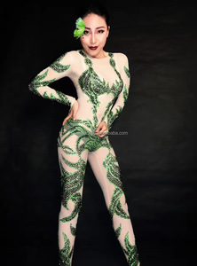 NOVANCE Y1438-Grandes tenues de club avec strass vert scintillant et manches longues pour femmes, <span class=keywords><strong>combinaison</strong></span> une pièce pour discothèque - Product Image 6